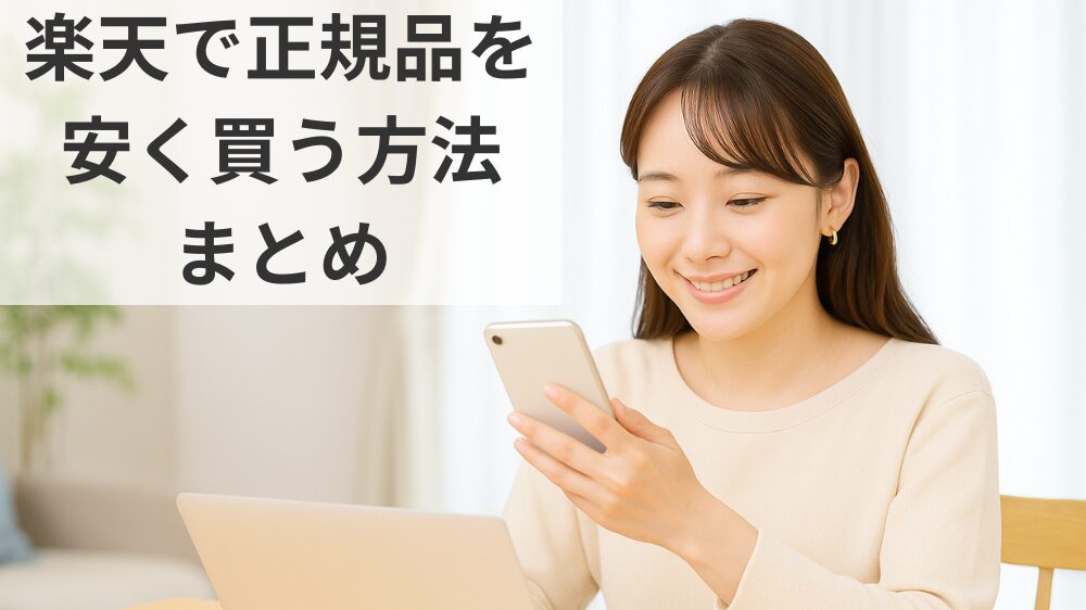 楽天で正規品を安く買う方法をスマホで調べている女性