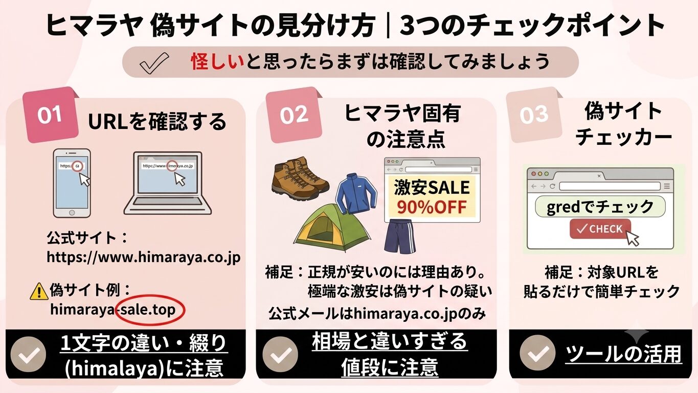 ヒマラヤの偽サイトを見分ける3つのチェックポイント(URL確認・固有特徴・チェックツール)
