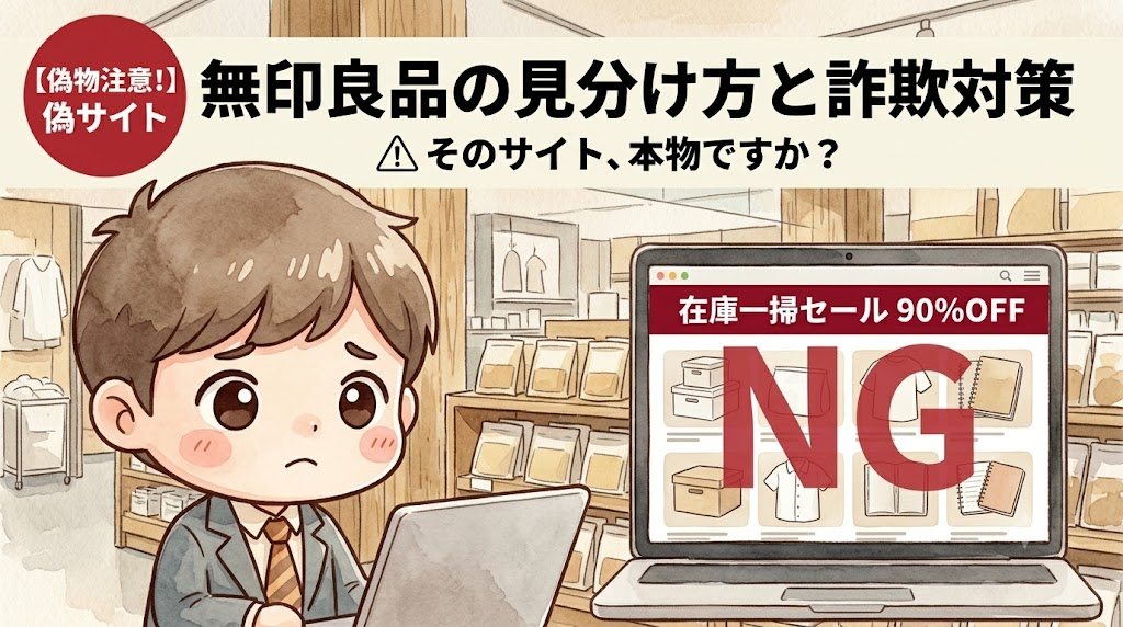 無印良品 偽サイトの見分け方と詐欺対策（SNS広告の在庫一掃セールに注意）のアイキャッチ
