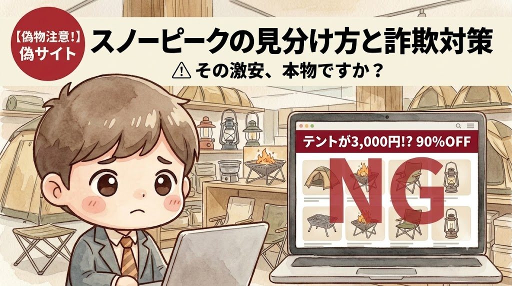 スノーピーク 偽サイトの見分け方と詐欺対策（“6万円が3,000円”の激安広告に注意）のアイキャッチ